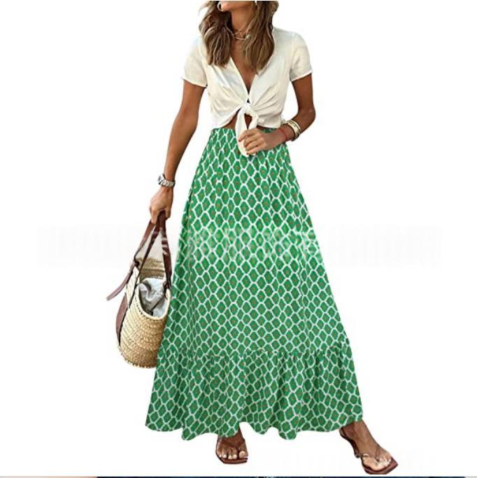 Printed Beach Casual Pleated Maxi Skirt – Premium 0 | RICALOUX
