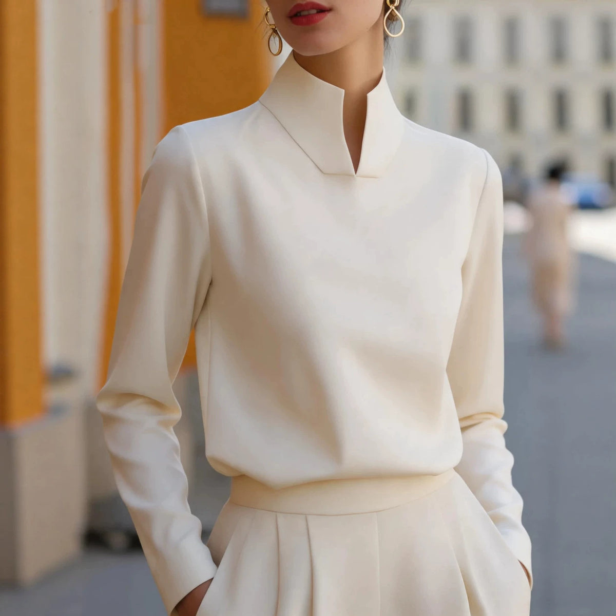 New Chinese-style Mandarin-collar Long-sleeve Blouse Niche Office-chic Top For Women by Ricaloux
