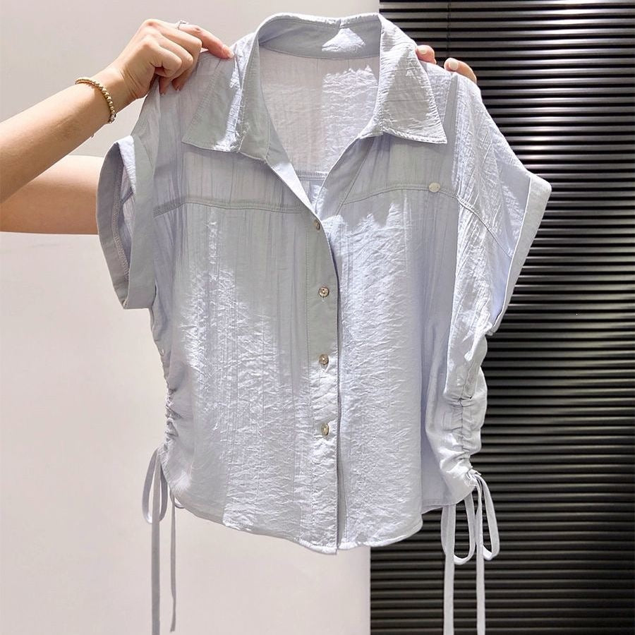 Yellow Polo-collar Short-sleeve Chiffon Top – Premium 0 | RICALOUX