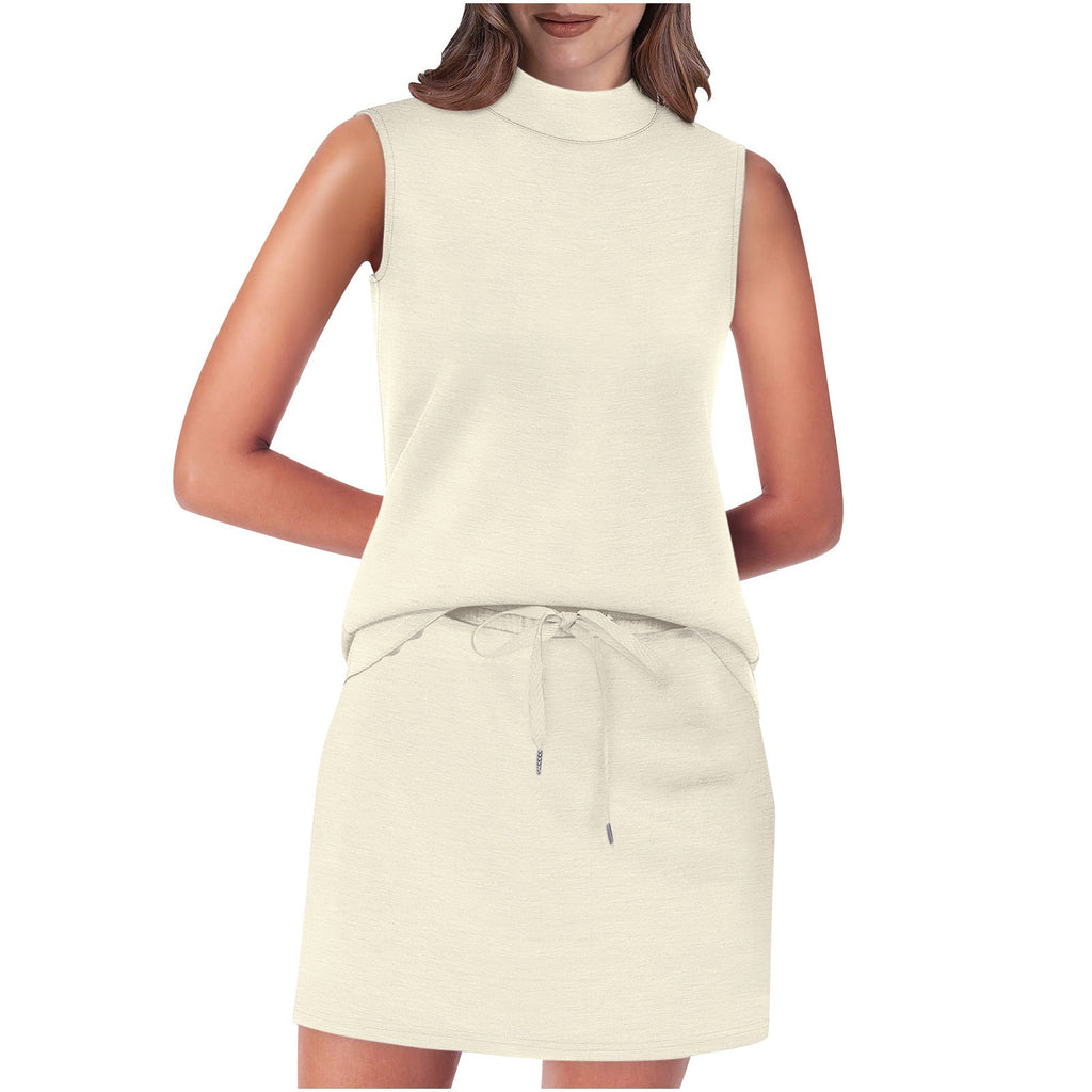 Sleeveless Stand-Neck Top And Short Skirt Two-Piece Set For Summer Beach Vacations by Ricaloux
