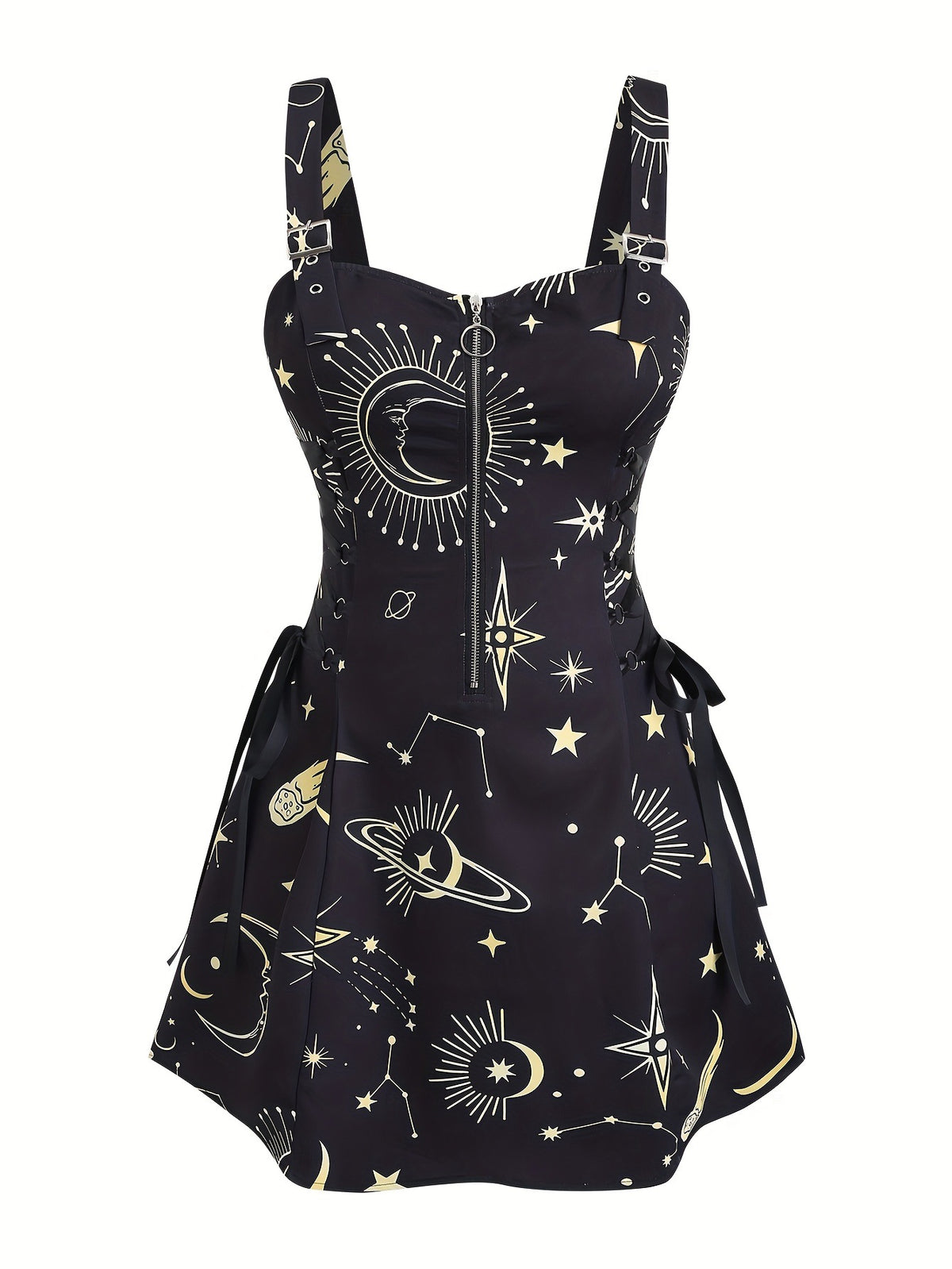 Slimming Figure-hugging Spaghetti-strap Printed Dress With A Zipper by Ricaloux