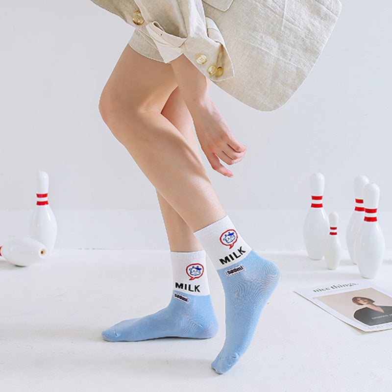 Strawberry Banana Milk Socks Womens Mid-calf Length by Ricaloux