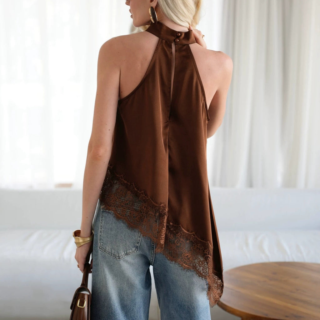 Womens New Summer Asymmetric Hem Loose-Fit Patchwork Top by Ricaloux