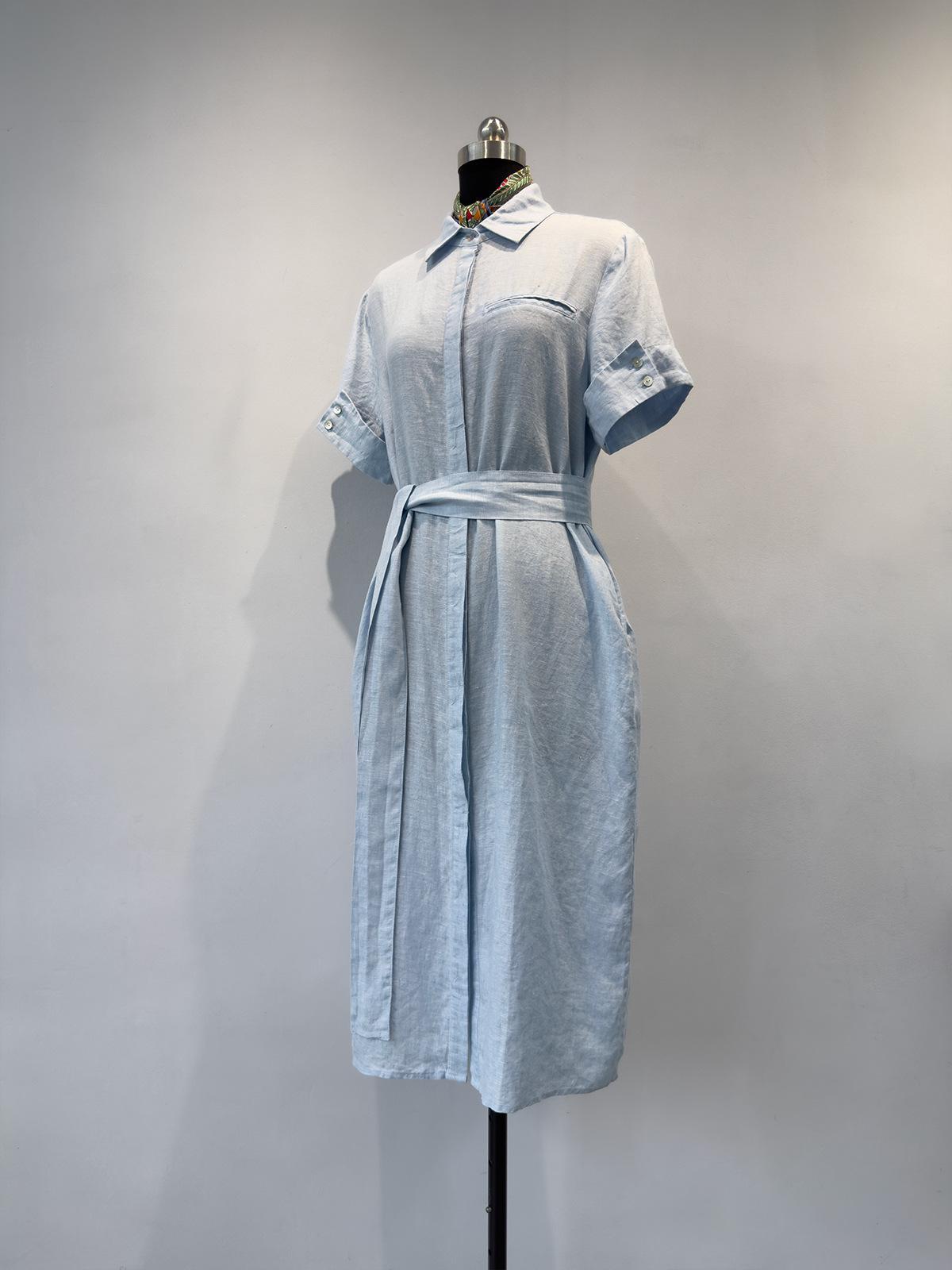 Womens Linen Shirt Dress With A Turn-down Collar And A Fitted Waist – Premium 0 | RICALOUX