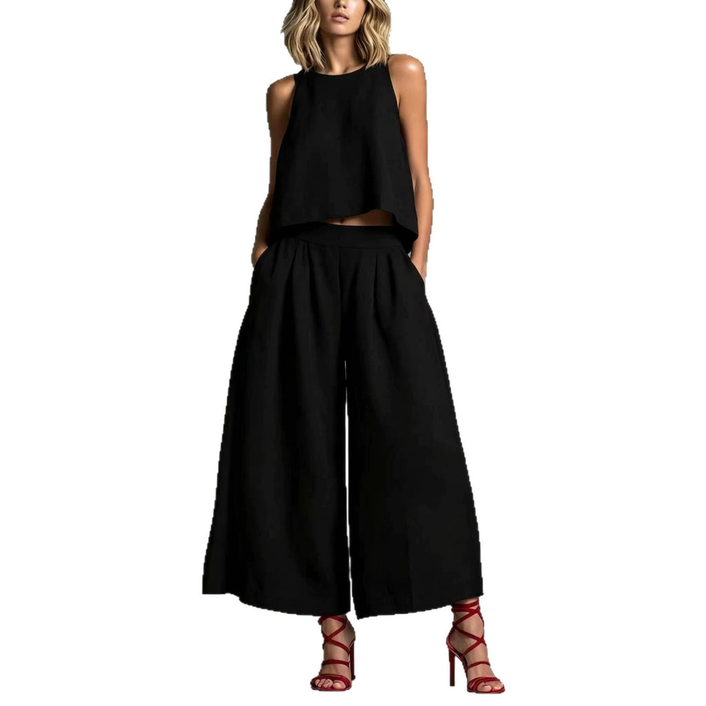 Loose Laid-back Linen Vest And Wide-leg Pants Set – Premium 0 | RICALOUX