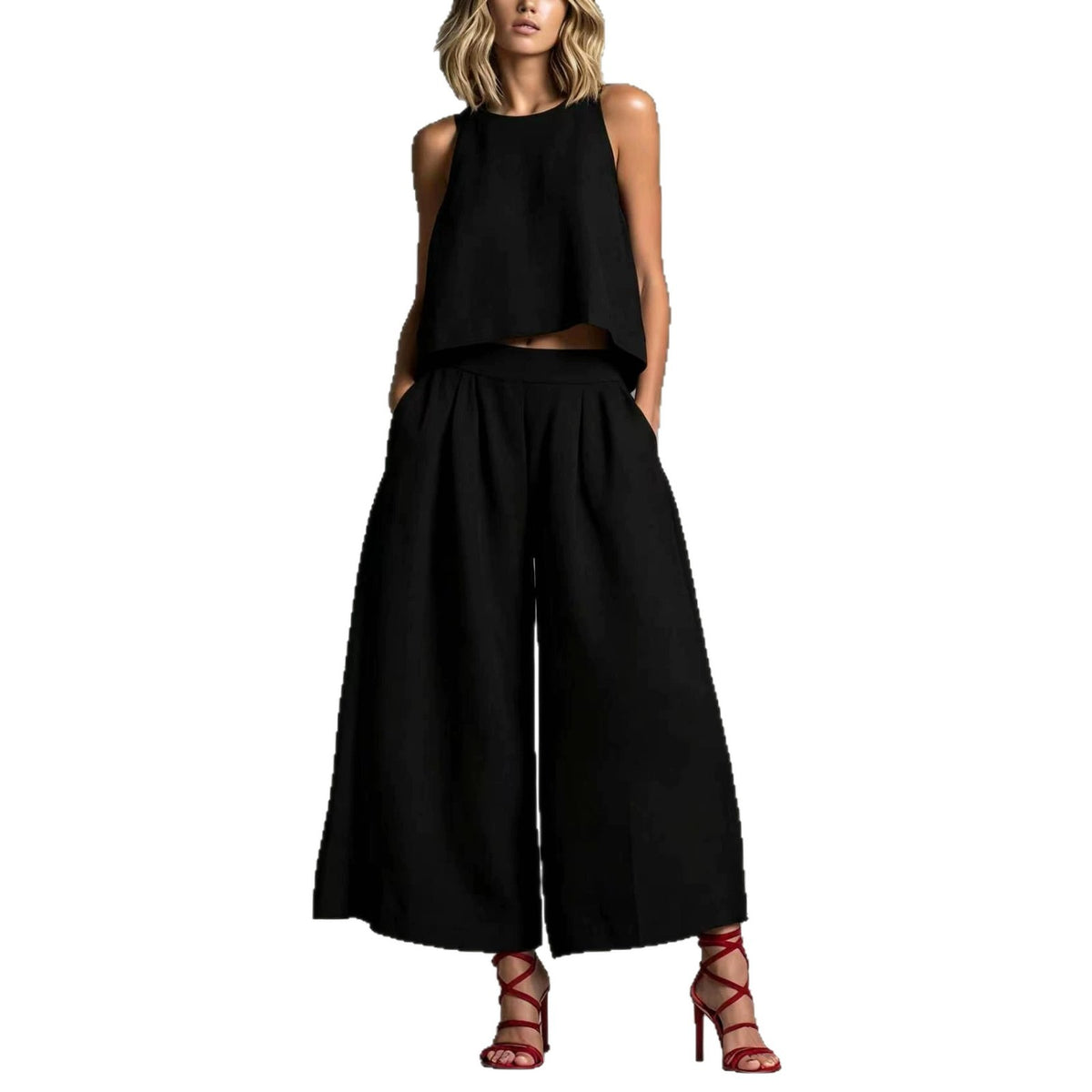 Loose Laid-back Linen Vest And Wide-leg Pants Set – Premium 0 | RICALOUX