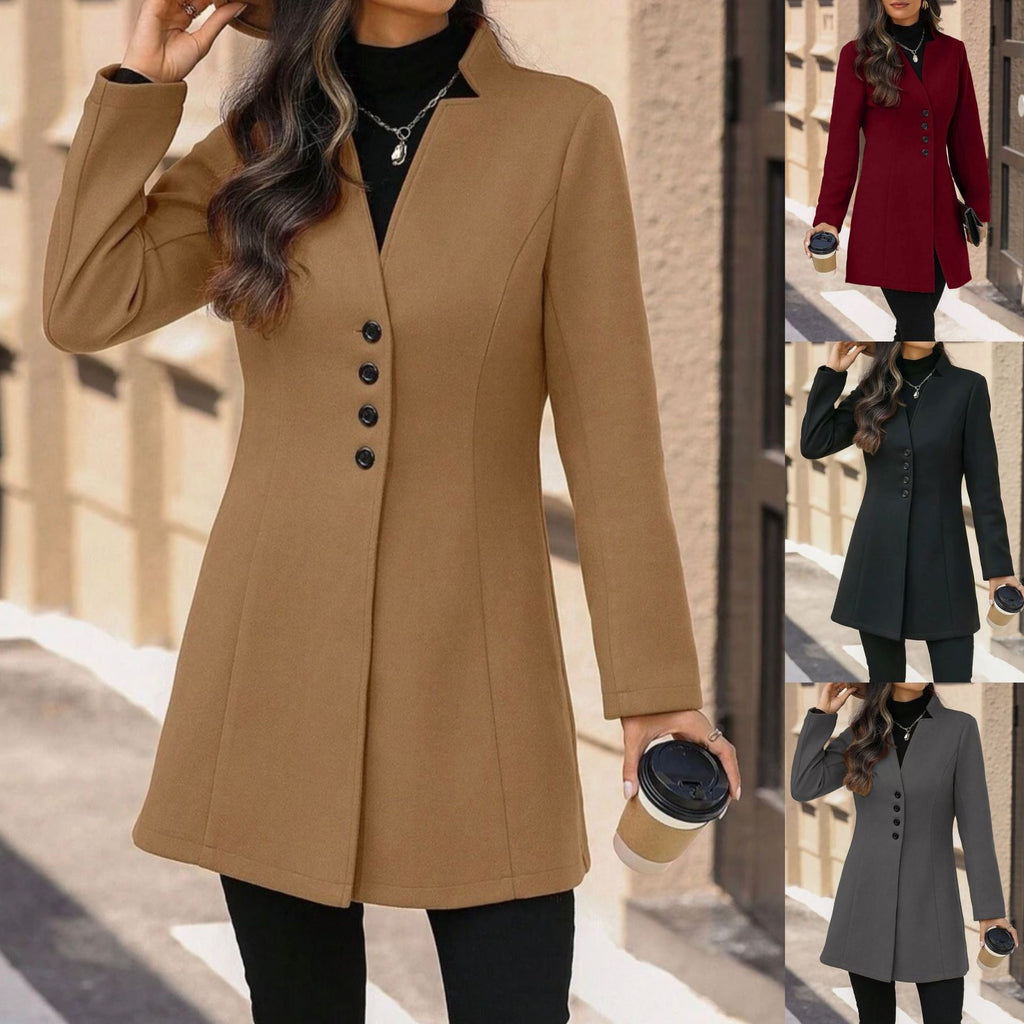 Elegant Wool Stand-collar Trench Coat Mid-length Style For Women by Ricaloux