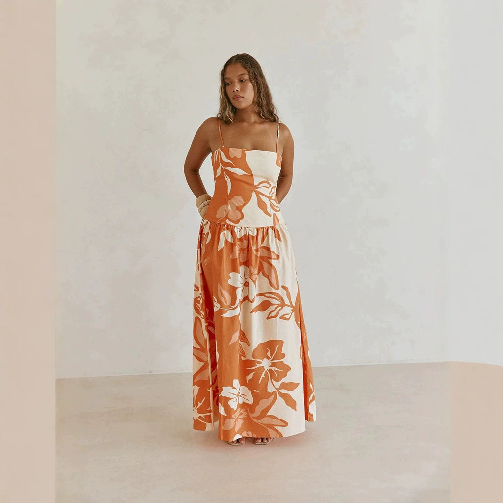 Printed Off-shoulder Slim-fit Strap Dress – Premium 0 | RICALOUX