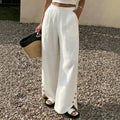 Womens Solid-color Loose-fit Straight-leg Casual Wide-leg Pants With Pockets by Ricaloux