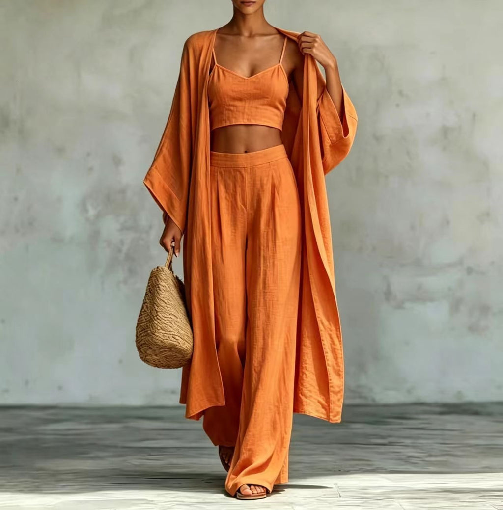 Cardigan Camisole High Waisted Wide Leg Pants Three Piece Set – Premium 0 | RICALOUX