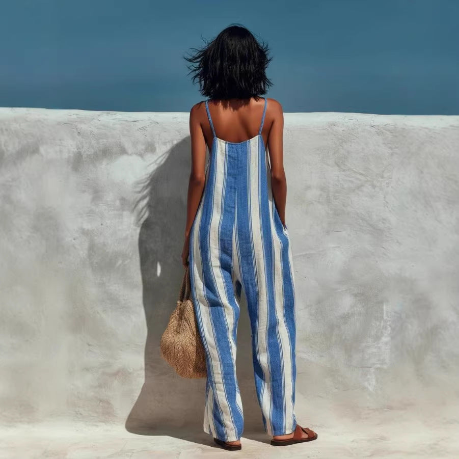 Elegant Casual Striped Sleeveless Strap Jumpsuit – Premium 0 | RICALOUX