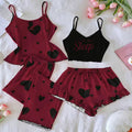 Printed Heart-Shape Camisole Long Pants And Shorts Four-Piece Set by Ricaloux