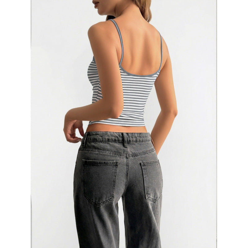 Womens Striped Strap Tank Top T-Shirt by Ricaloux
