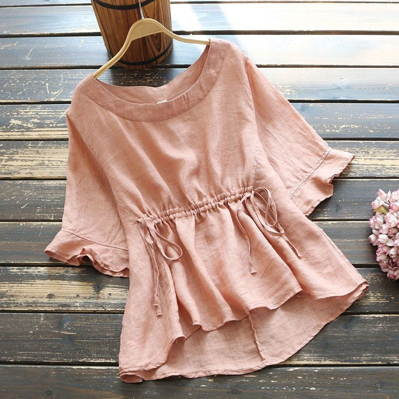 Versatile Loose-fit Pleated-waist Short-sleeve Shirt – Premium 0 | RICALOUX