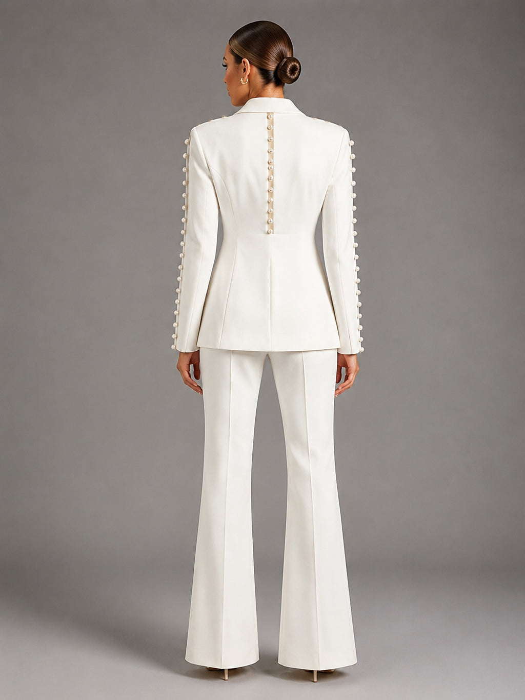 Pearl Embellished Peak Lapel Blazer & High Waist Full Flare Suit Trousers 2-Piece Set – Premium 4 | RICALOUX