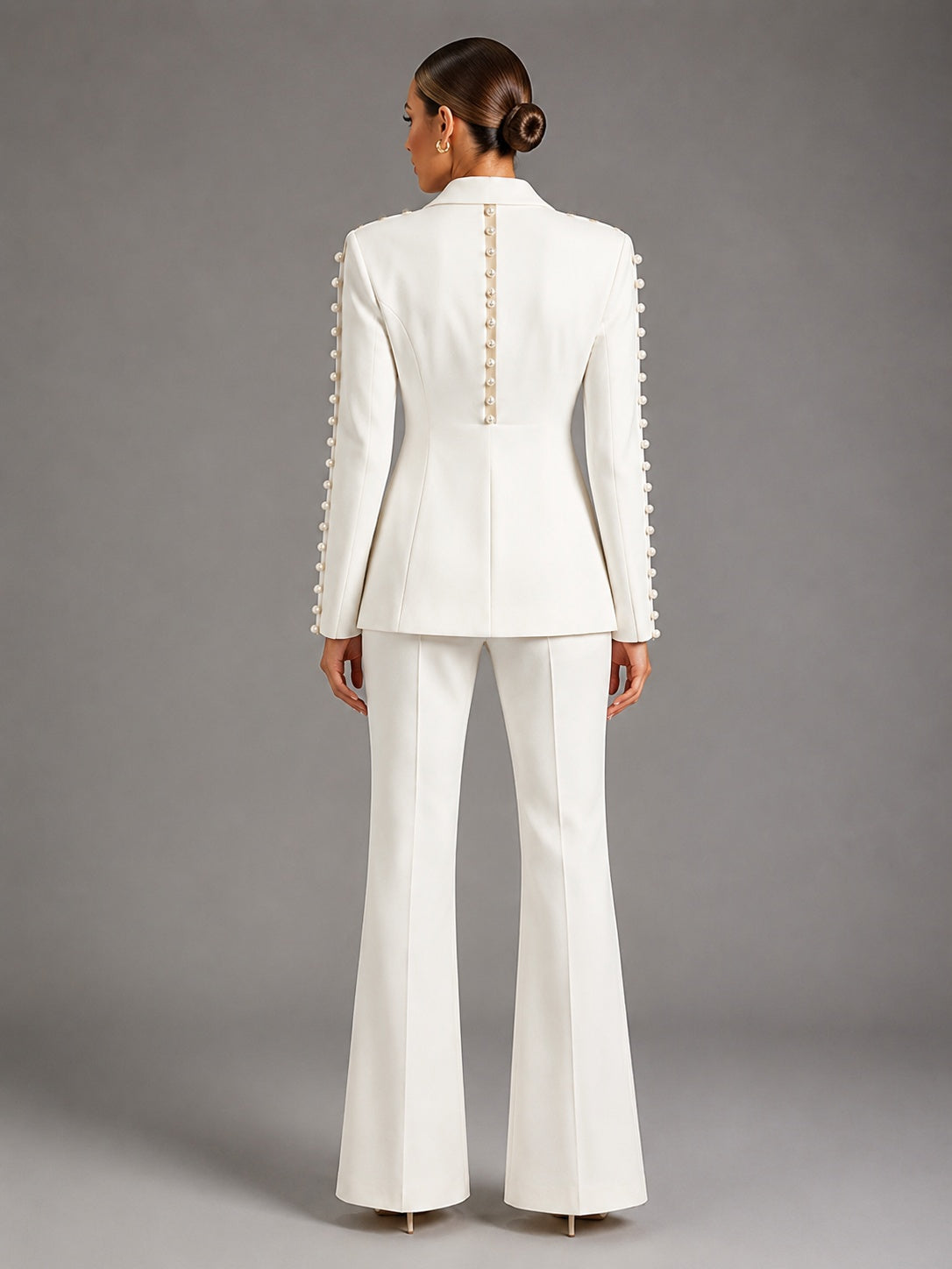 Pearl Embellished Peak Lapel Blazer & High Waist Full Flare Suit Trousers 2-Piece Set – Premium 4 | RICALOUX