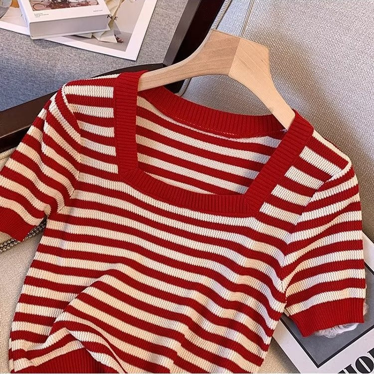Color-block Short-sleeve Top That Flatters The by Ricaloux