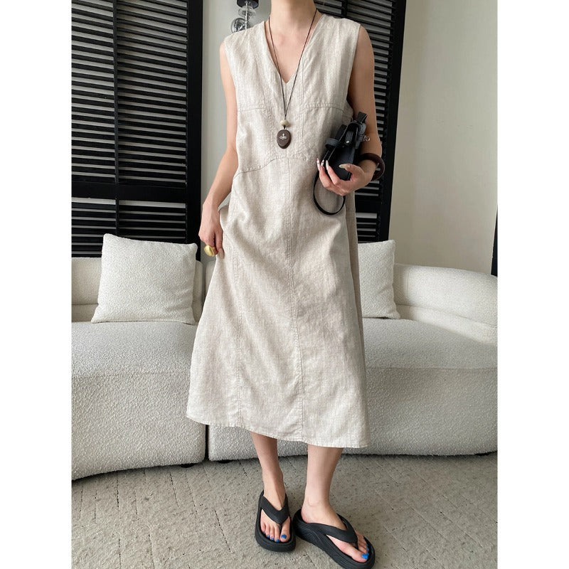 Breathable And Comfortable V-neck Loose-fit Sleeveless Dress – Premium 0 | RICALOUX