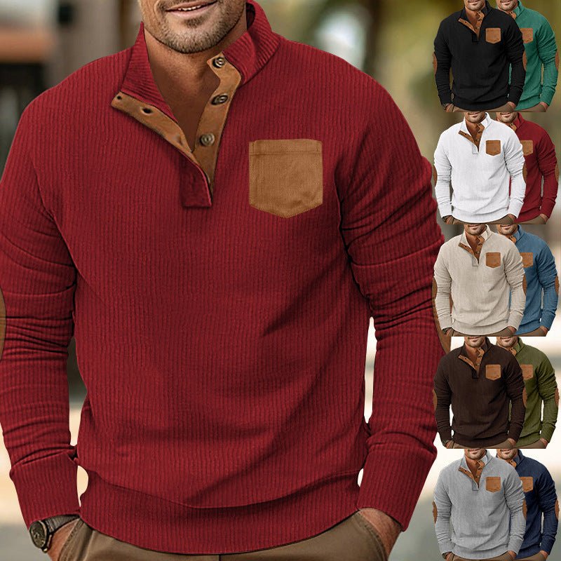 Patch Pocket Jacket Stand Collar Long Sleeve Corduroy Multicolor Hoodie - RICALOUX