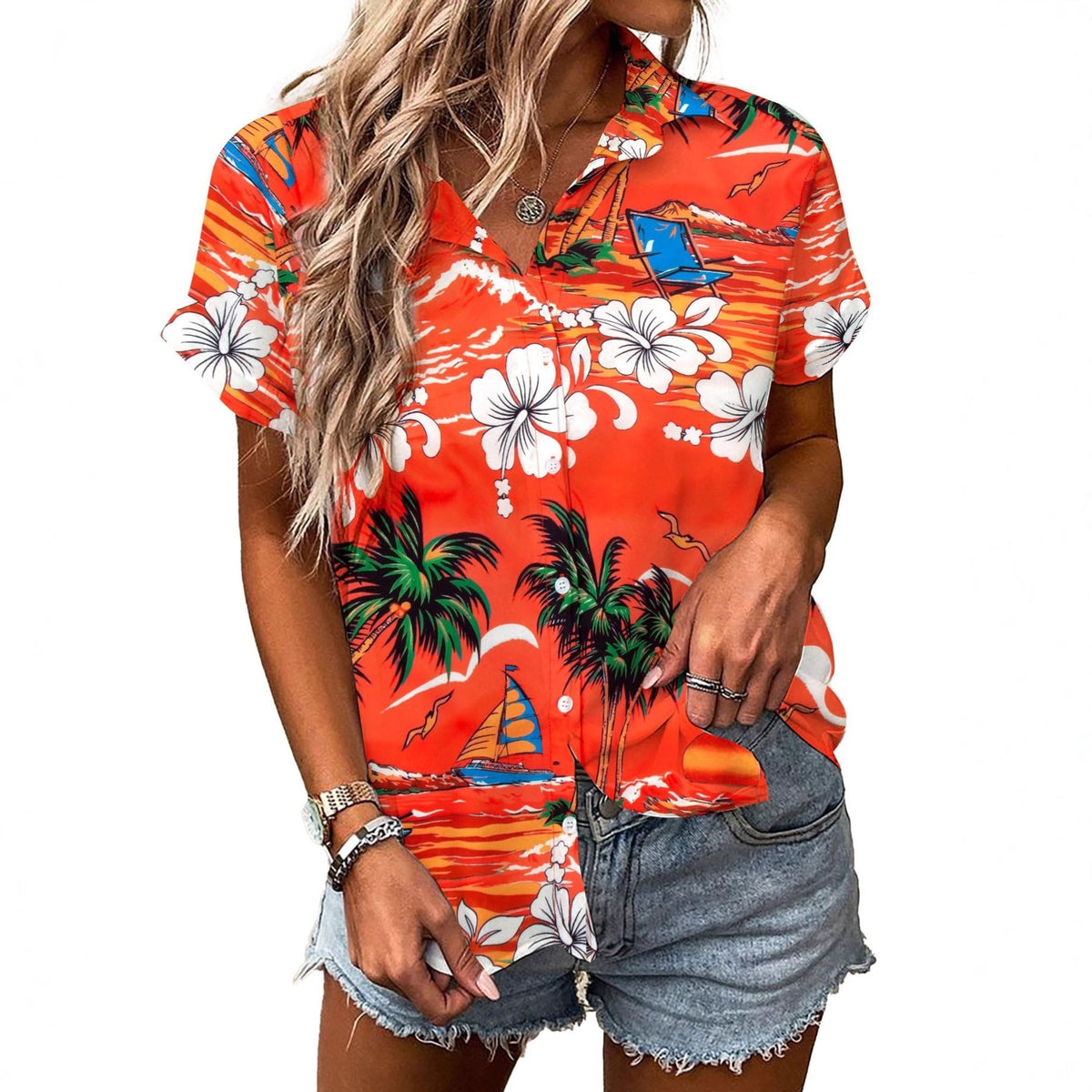 Womens Fashion Plus-Size Floral Loose-Fitting Shirt by Ricaloux