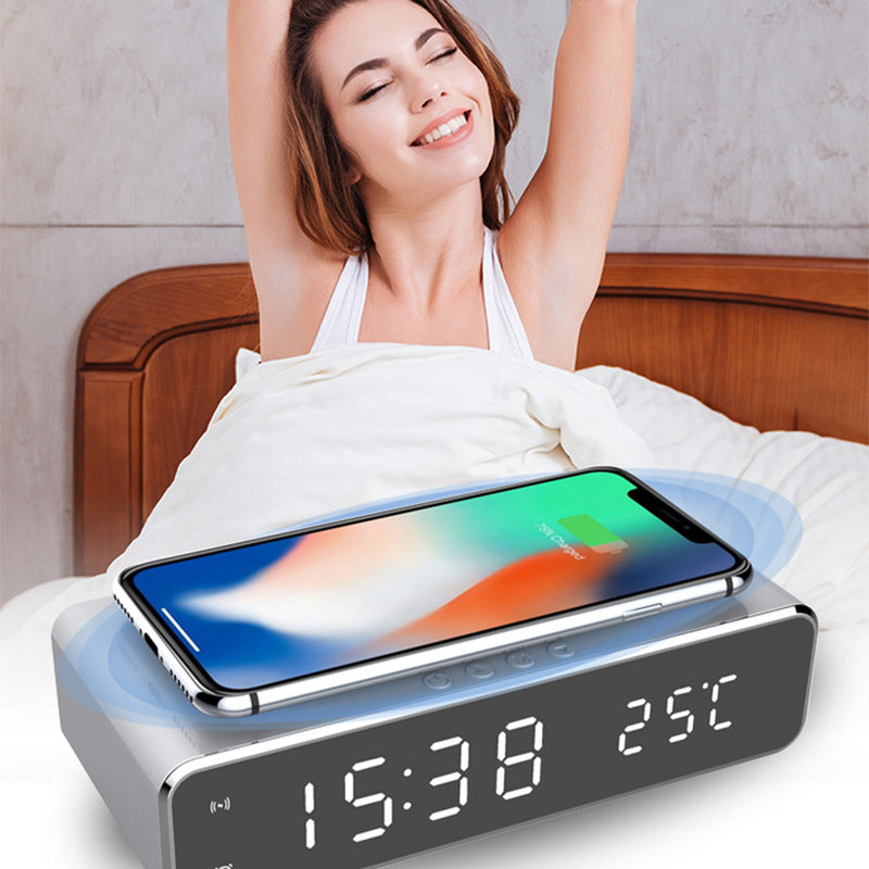 LED Electric Alarm Clock With Wireless Charger Desktop Digital Despertador Thermometer Clock HD Mirror Clock Watch Table Decor – Premium 0 | RICALOUX
