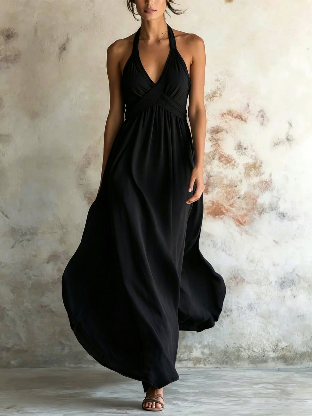 Sleeveless Flared Solid-color Maxi Dress Design by Ricaloux