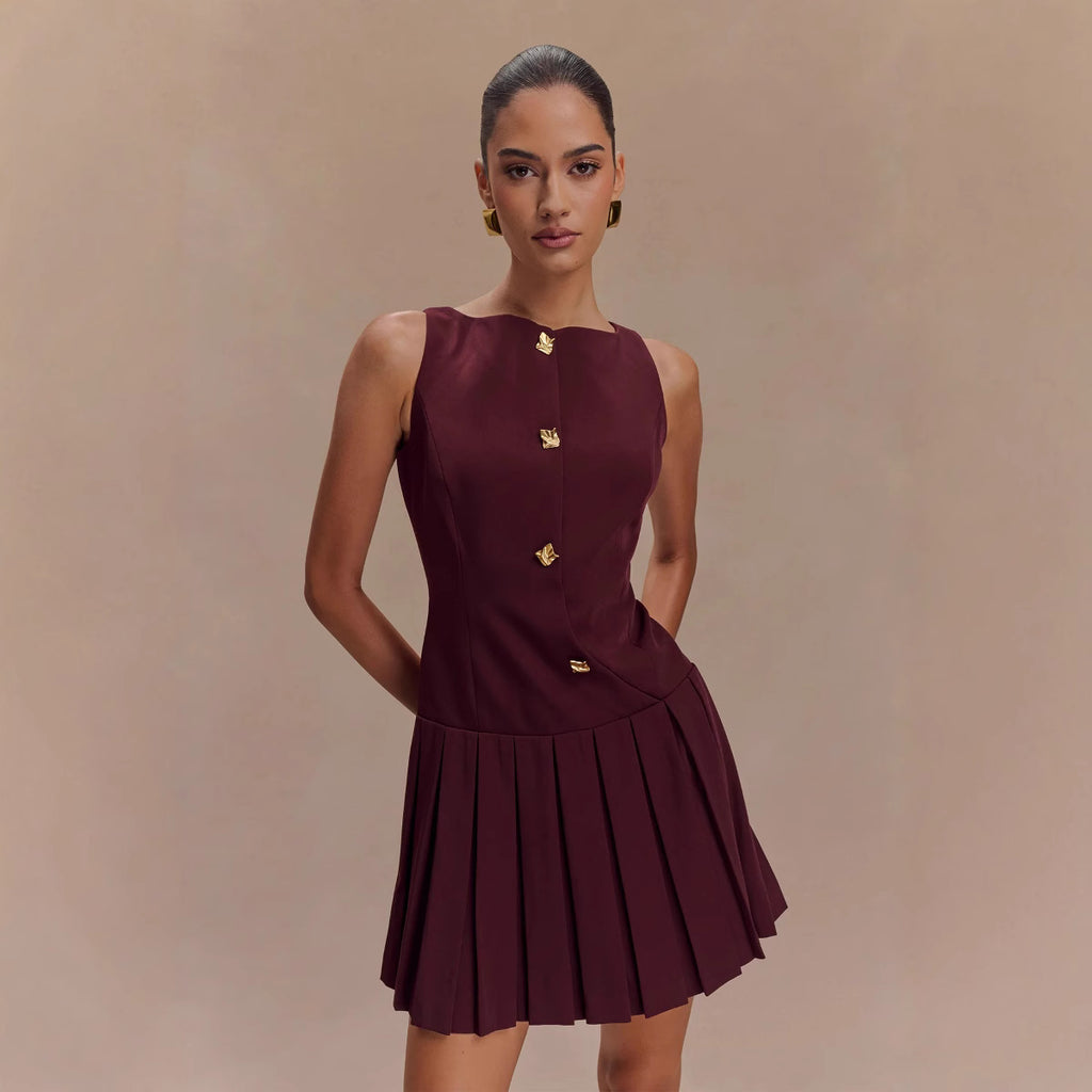 Womens Elegant Sleeveless Pleated Dress – Premium 0 | RICALOUX
