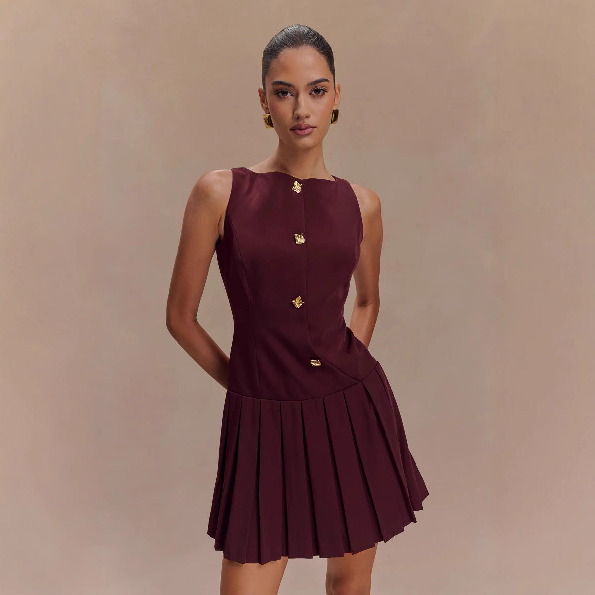 Womens Elegant Sleeveless Pleated Dress – Premium 0 | RICALOUX