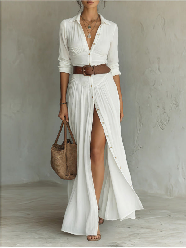 Womens Casual And Versatile V-neck Long Split Dress by Ricaloux