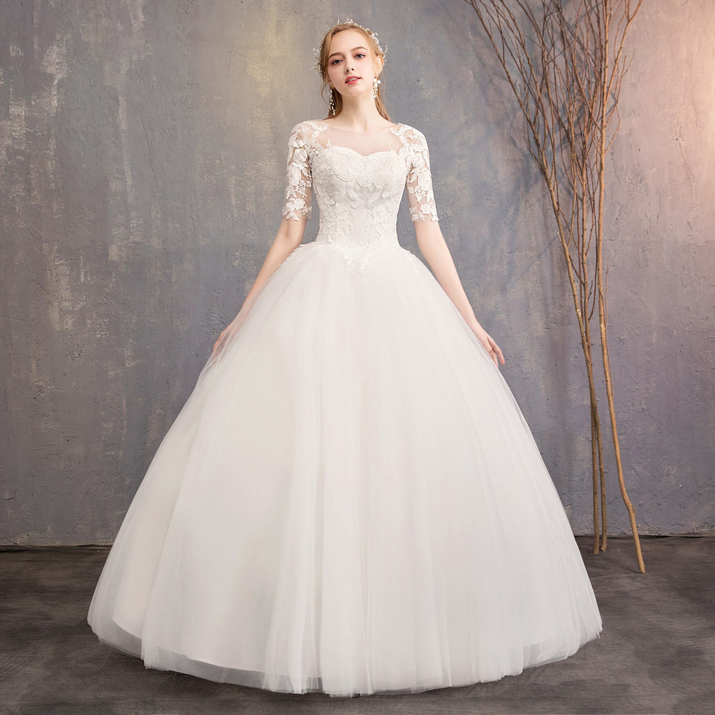 Slim Mid-sleeve Plus Size Photo Studio Wedding Dress - RICALOUX