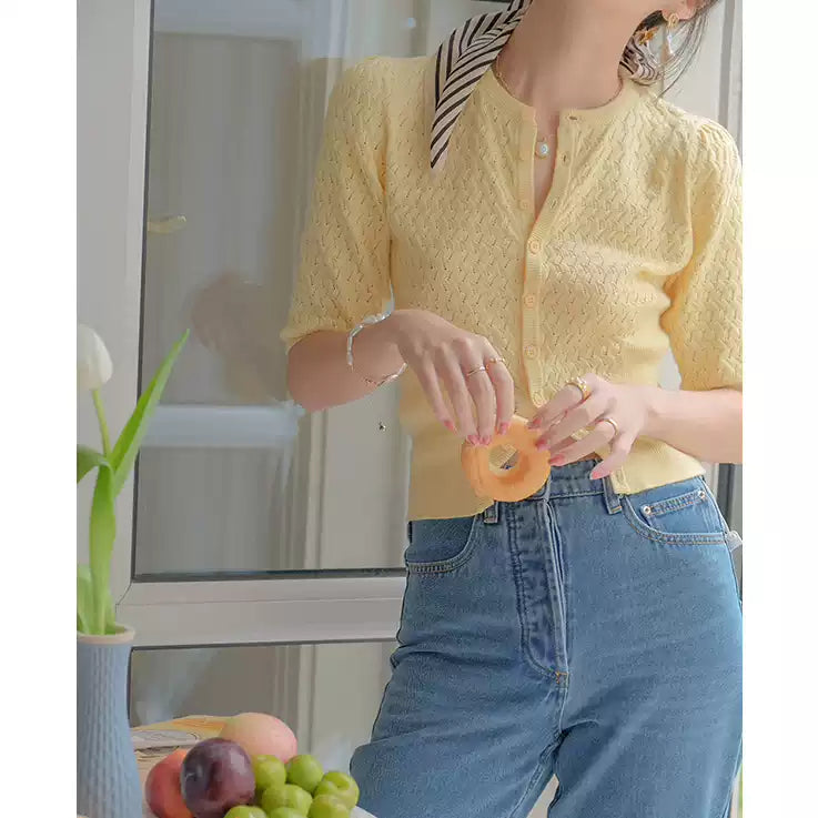 Womens Hollow-Out French-Style Knitted Cardigan – Premium 0 | RICALOUX