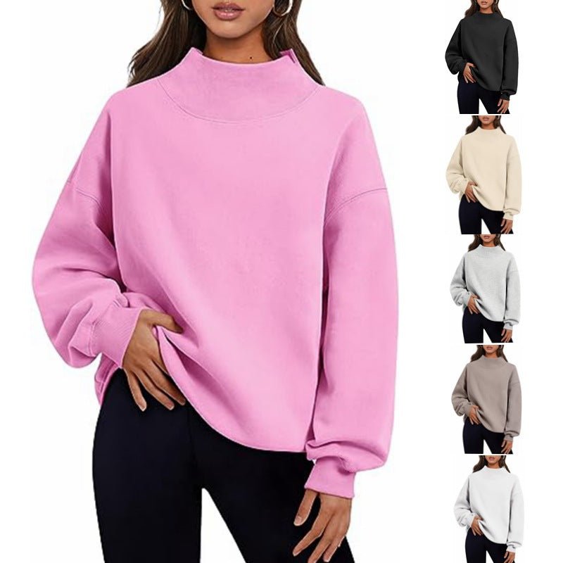Casual Style Fleece Shirt Thick Half Turtleneck Loose Women's Sweater - RICALOUX