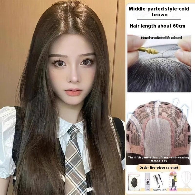 Jaulin Wig Women's Long Hair Forehead Lace Full-head Wig Mid-length Long Straight Hair Full Top Wig by Ricaloux