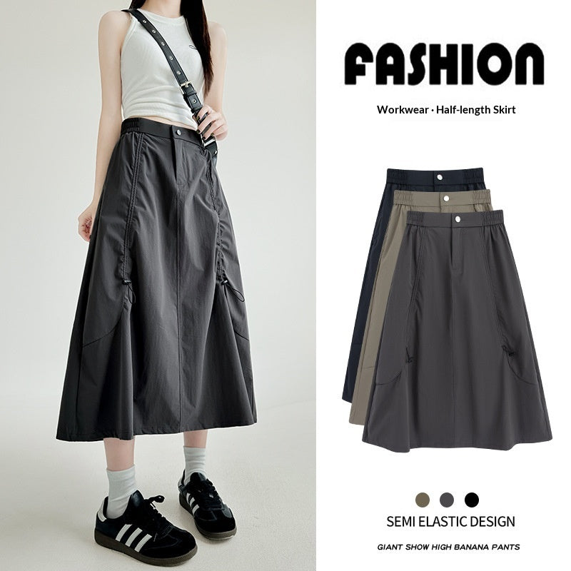 Gray American-style Drawstring Utility Skirt For Women Summer Season – Premium 0 | RICALOUX