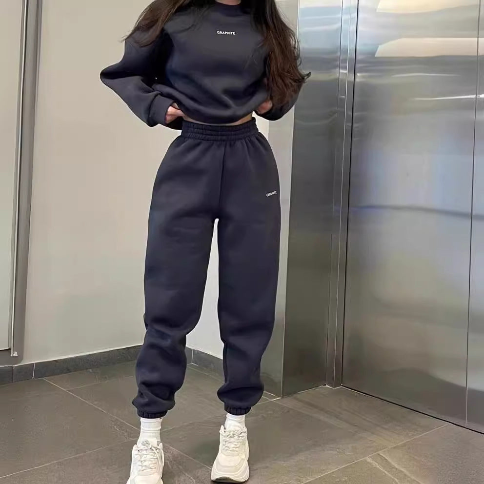 Fashionable And Versatile Embroidered Slim-fit Casual Sporty Two-piece Hoodie Set by Ricaloux