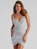 Womens Sexy V-Neck Sequined Bodycon Strap Dress by Ricaloux