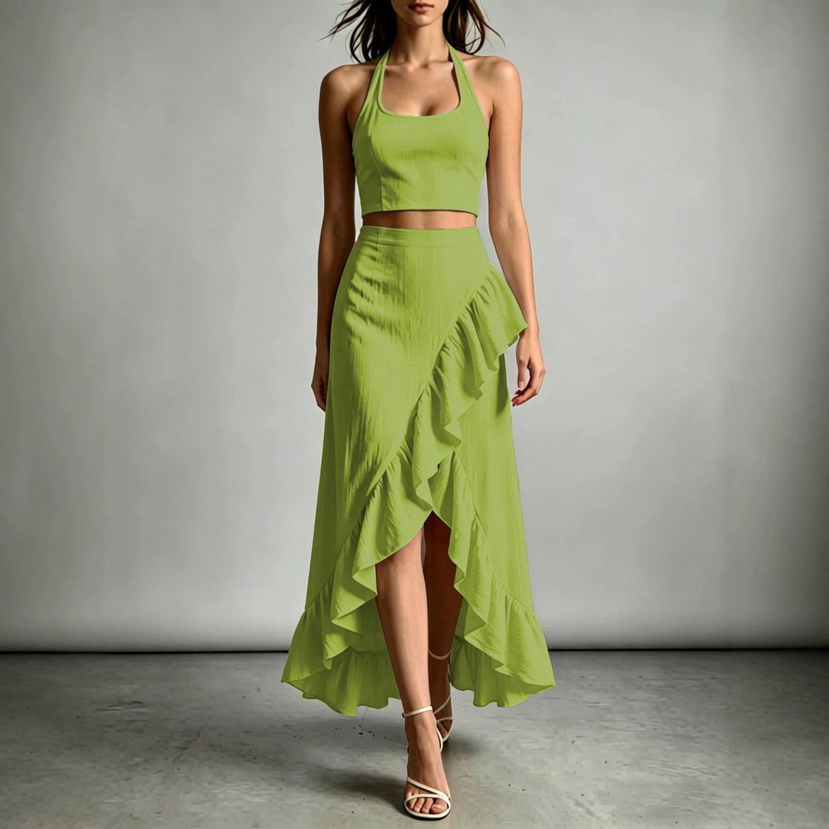 Womens Cropped Top With A High-waisted Ruffled Skirt by Ricaloux