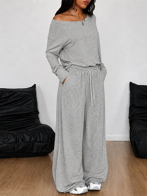 Womens Casual Loose-Fit Off-Shoulder Wide-Leg Pants Set – Premium 0 | RICALOUX