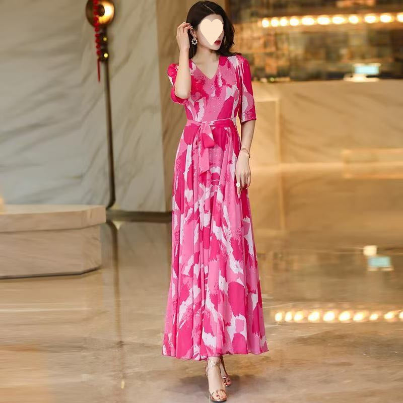 Spring Summer Printed Dress With A Fitted Waist Slimming Maxi Skirt – Premium 0 | RICALOUX