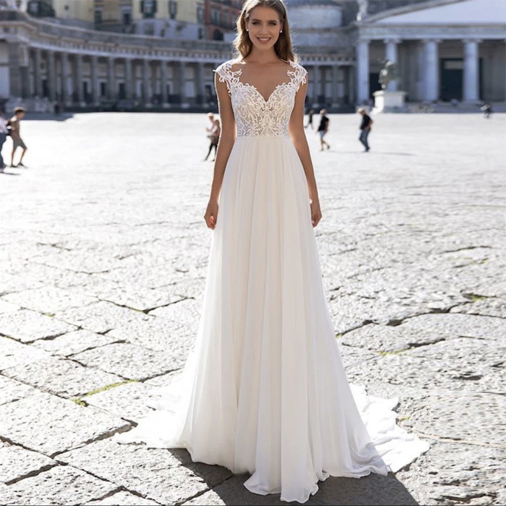 A Series Chiffon Wedding Dress V-neck Long Sleeve - RICALOUX