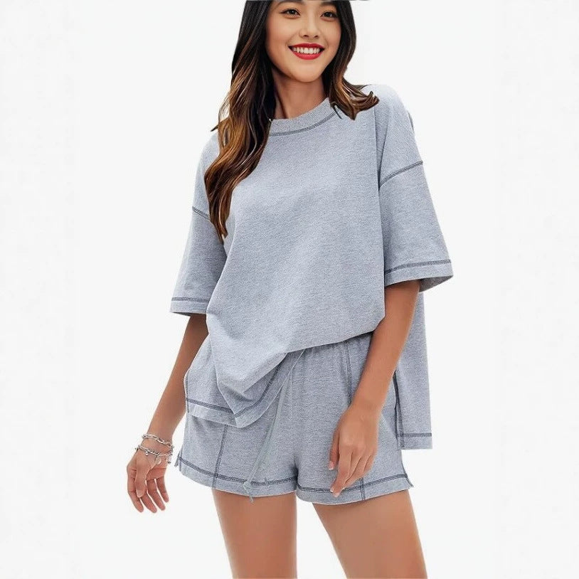 Summer New Solidcolor Shortsleeve And Shorts Set by Ricaloux