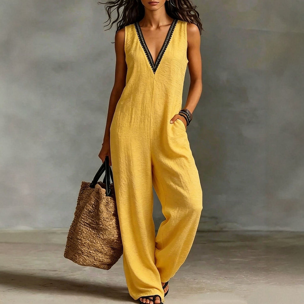 New Womens V-neck Sleeveless Wide-leg Jumpsuit – Premium 0 | RICALOUX