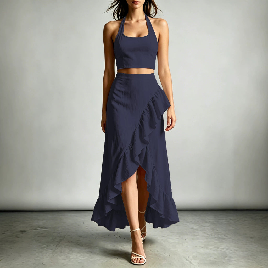 Womens Cropped Top With A High-waisted Ruffled Skirt by Ricaloux