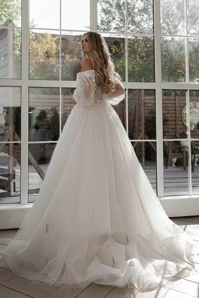 Boho Bride Gown Puff Sleeve Off Shoulder Wedding Dresses - RICALOUX