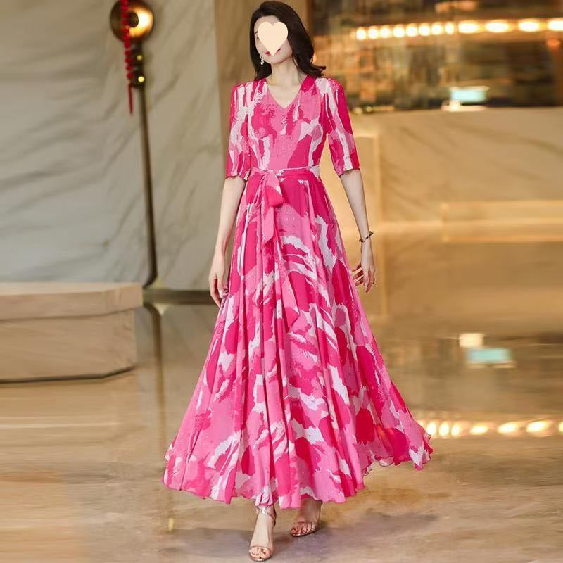 Spring Summer Printed Dress With A Fitted Waist Slimming Maxi Skirt – Premium 0 | RICALOUX