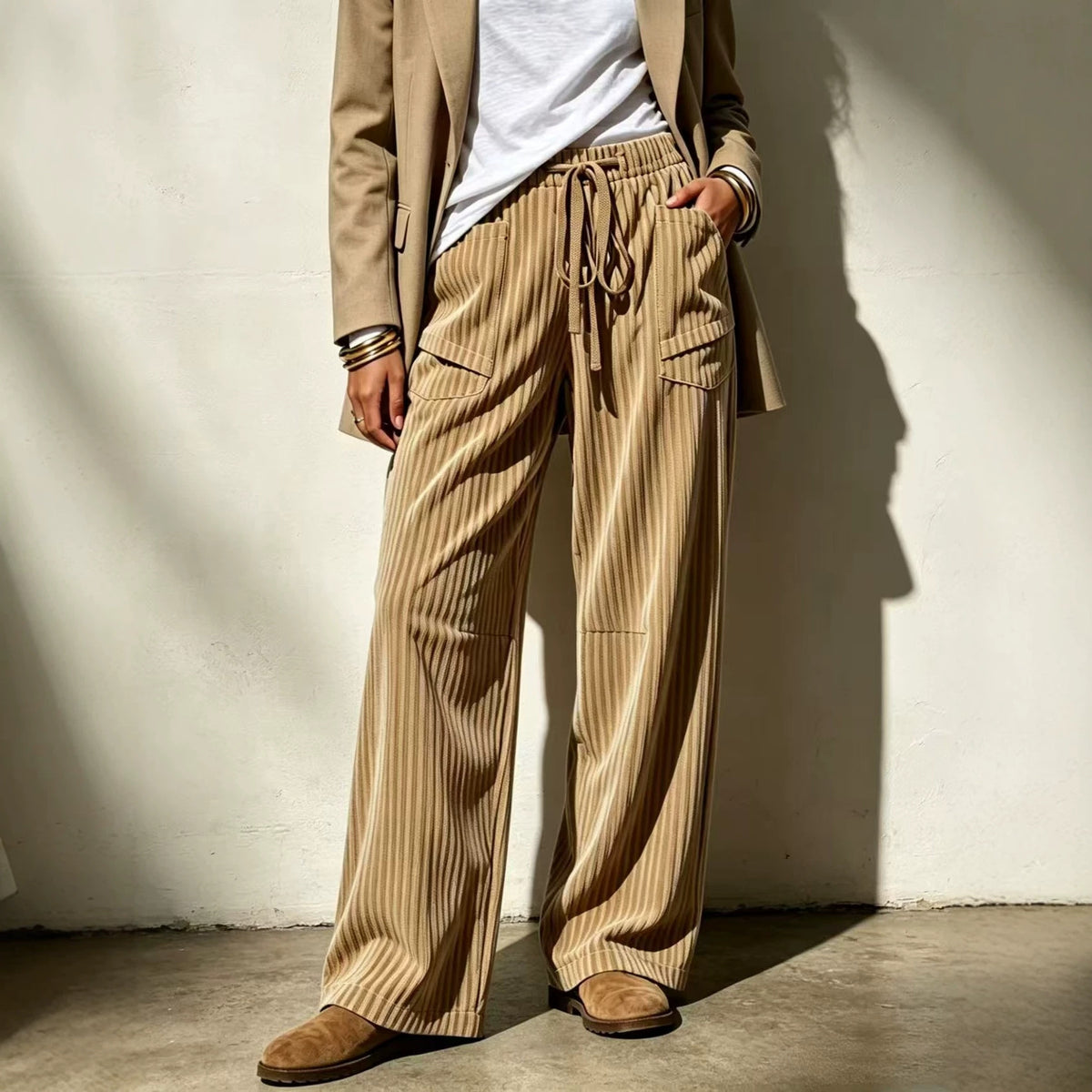 Womens Casual Loose-Fit Long Pants With Drawstring Pockets – Premium 0 | RICALOUX