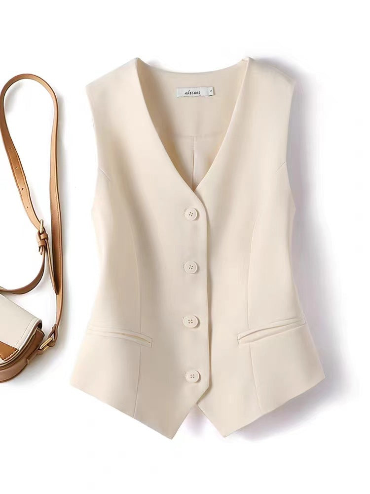 Womens Solid-color Versatile Blazer Vest by Ricaloux