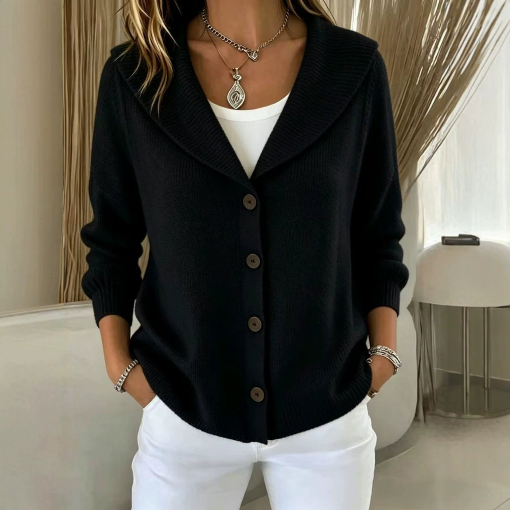 Womens Knitted Button-up Polo-neck Sweater by Ricaloux