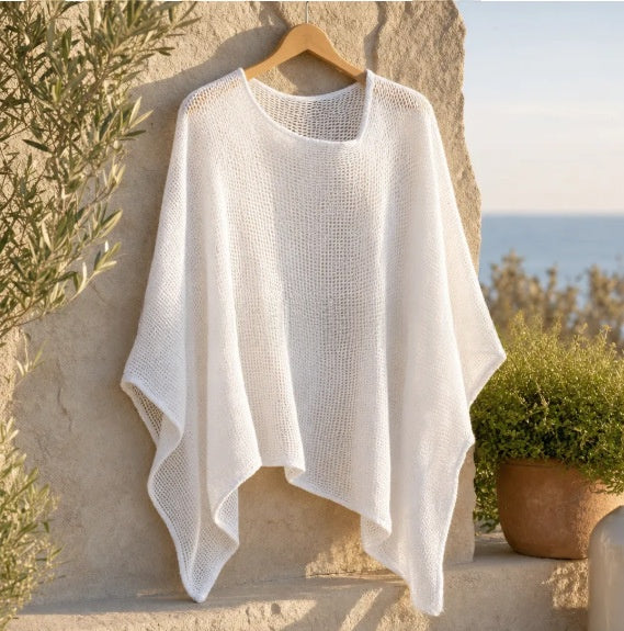 Womens Solid-Color Knitted Cape Blouse by Ricaloux