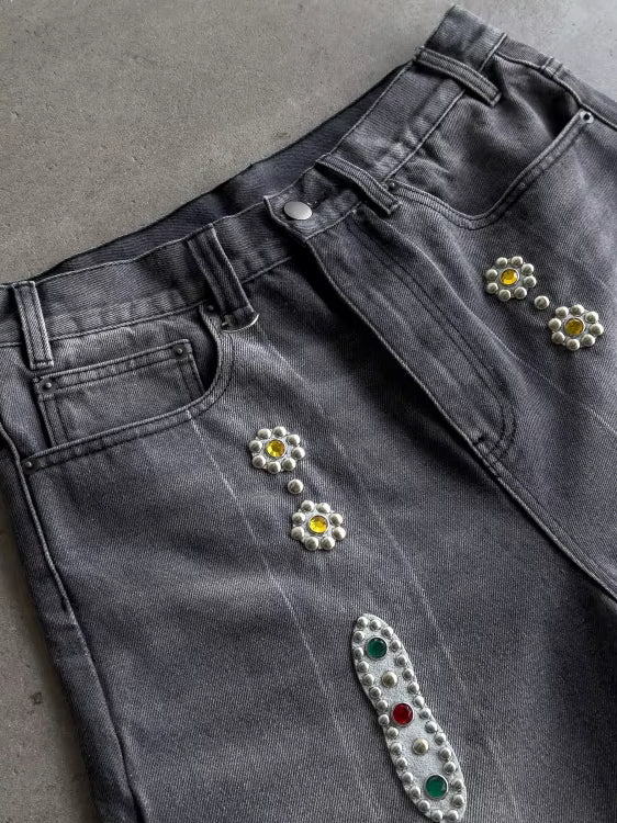 New Leather Patchwork Studded Rhinestone Shorts – Premium 0 | RICALOUX